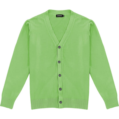 Light Lime Green Mens V-Neck Button Down Cardigan Sweater