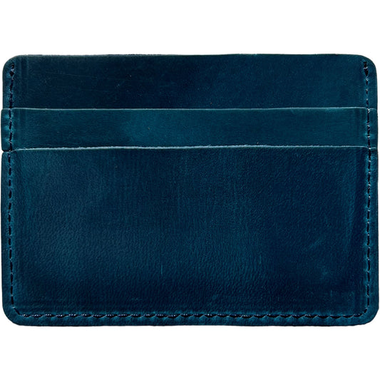 Slim Blue Leather Credit Card Holder Wallet Back