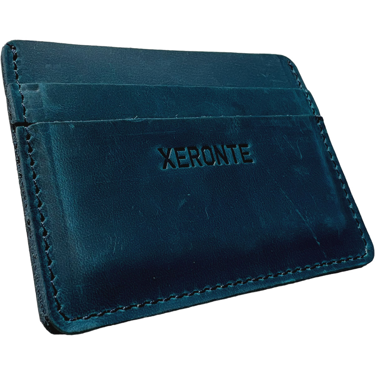Slim Blue Leather Credit Card Holder Wallet Xeronte