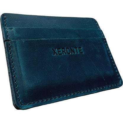Slim Blue Leather Credit Card Holder Wallet Xeronte