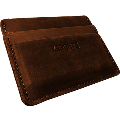 Slim Dark Brown Leather Credit Card Holder Wallet Xeronte
