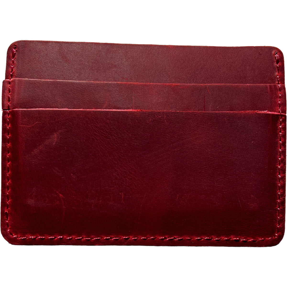 Slim Dark Red Leather Credit Card Holder Wallet Back