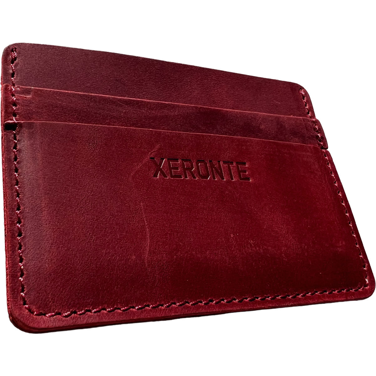 Slim Dark Red Leather Credit Card Holder Wallet Xeronte