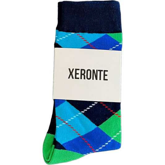 Navy Blue And Green Argyle Mens Crew Socks Xeronte