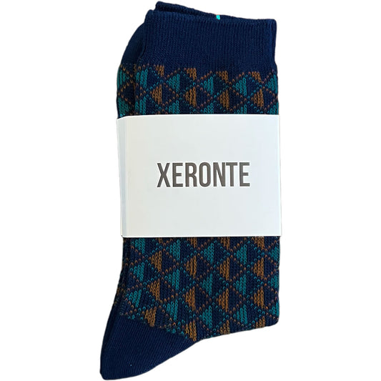 Navy Blue Diamond Quilted Pattern Mens Crew Socks Xeronte