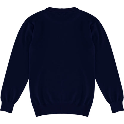 Navy Blue Mens Knit Classic Crewneck Sweater Back