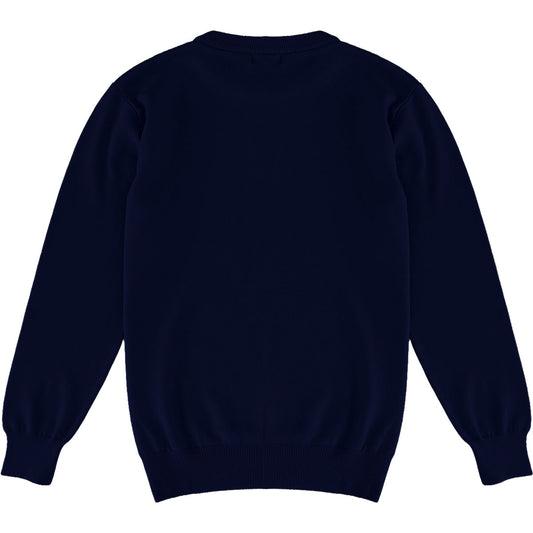 Navy Blue Mens Knit Classic Crewneck Sweater Back