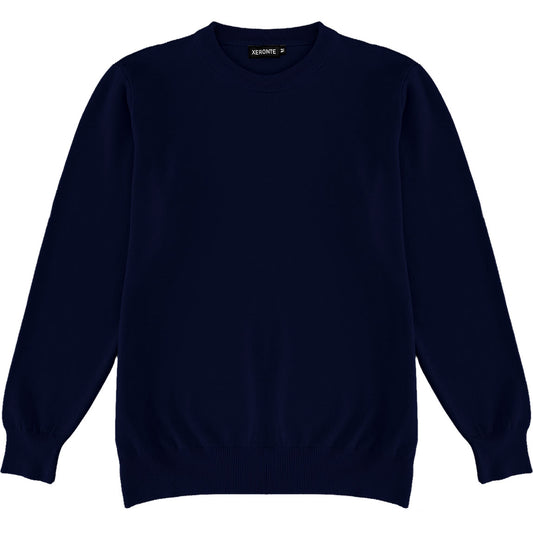 Navy Blue Mens Knit Classic Crewneck Sweater