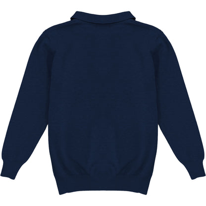 Navy Blue Mens Knit Long Sleeve Sweater Polo Shirt Back