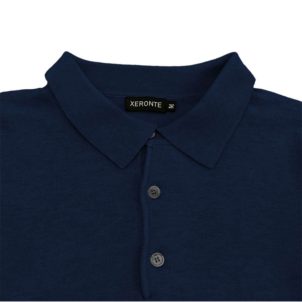 Navy Blue Mens Knit Long Sleeve Sweater Polo Shirt Xeronte