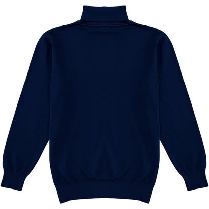 Navy Blue Mens Long Sleeve Knit Turtleneck Sweater Back