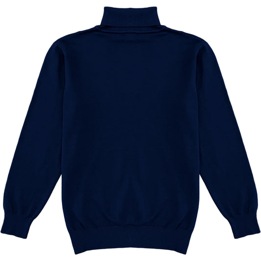 Navy Blue Mens Long Sleeve Knit Turtleneck Sweater Back