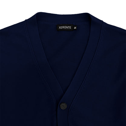 Navy Blue Mens V-Neck Button Down Cardigan Sweater Xeronte