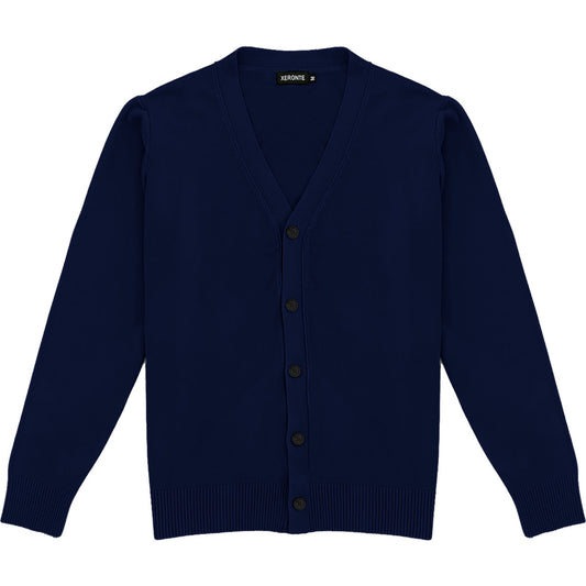 Navy Blue Mens V-Neck Button Down Cardigan Sweater