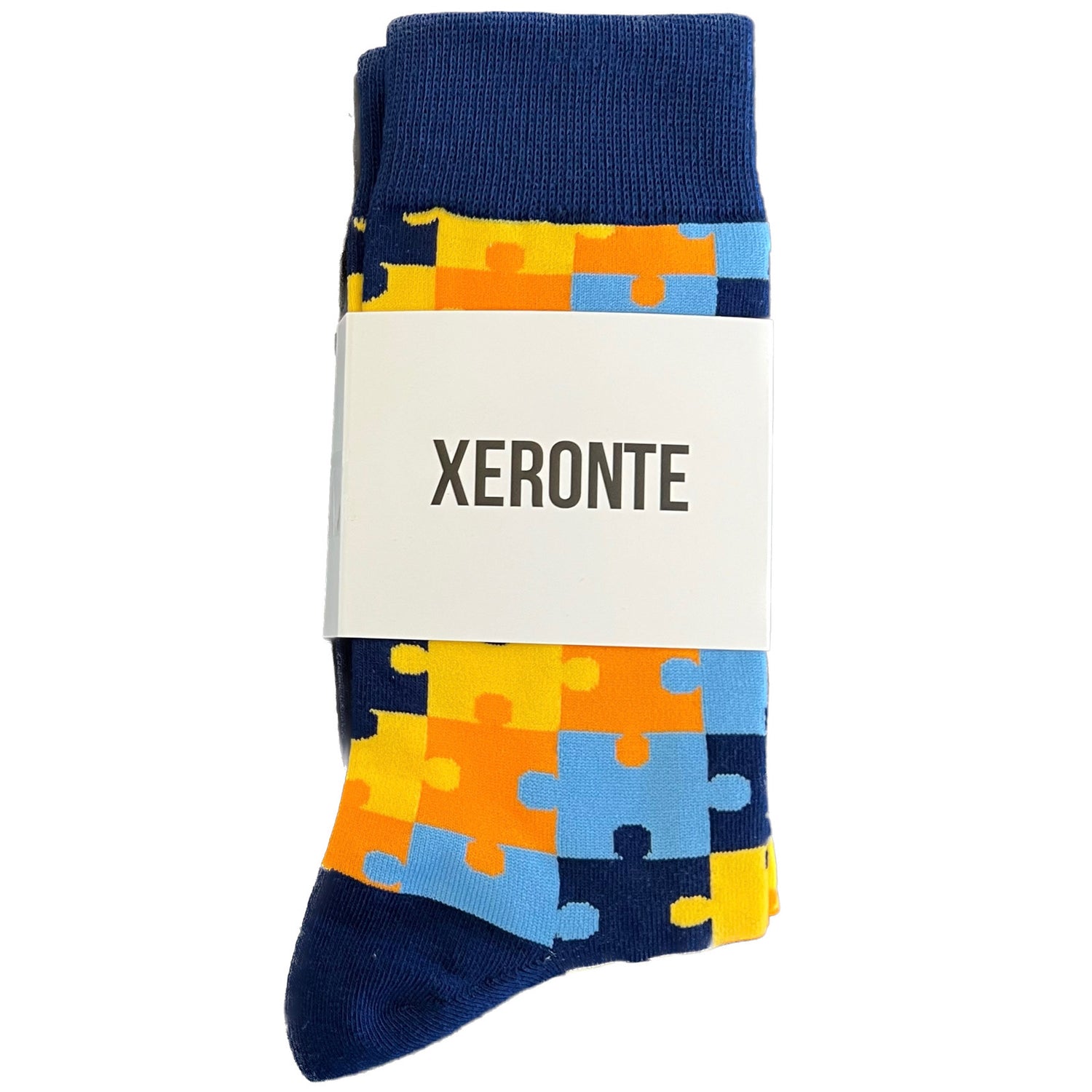 Navy Blue Puzzle Pieces Mens Crew Socks XERONTE