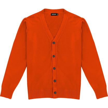 Orange Mens V-Neck Button Down Cardigan Sweater