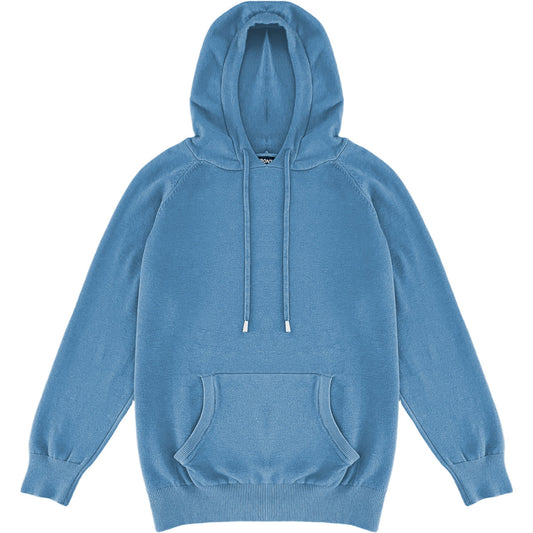 Pale Light Blue Mens Knit Pullover Hoodie Sweater