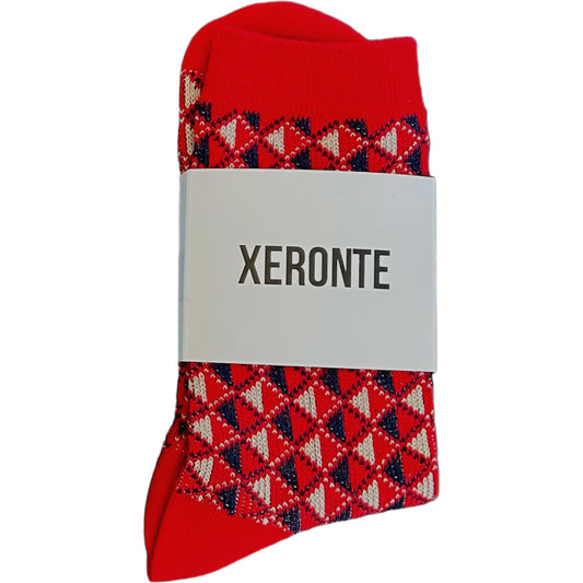 Red Diamond Quilted Pattern Mens Crew Socks Xeronte