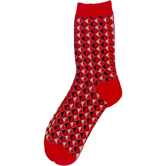 Red Diamond Quilted Pattern Mens Crew Socks