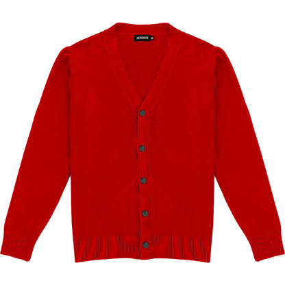 Red Mens V-Neck Button Down Cardigan Sweater