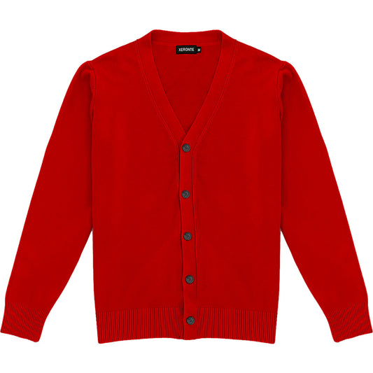 Red Mens V-Neck Button Down Cardigan Sweater