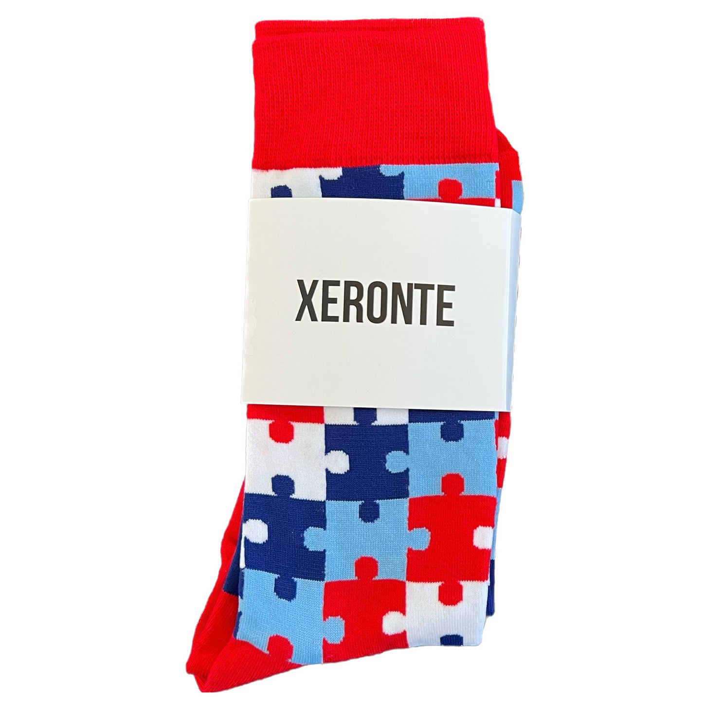 Red Puzzle Pieces Mens Crew Socks