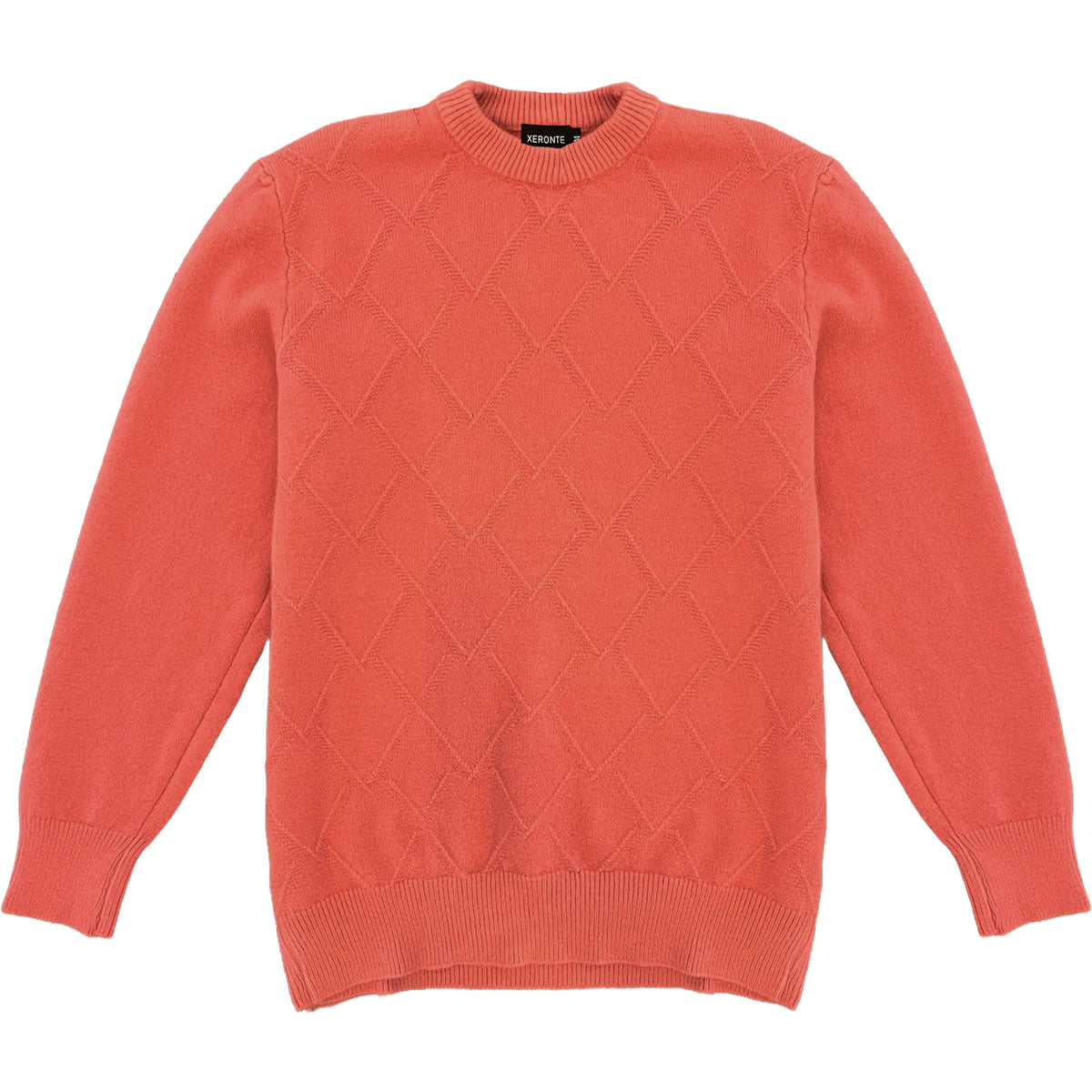 Salmon Pink Mens Knit Diamond Pattern Crew Neck Sweater