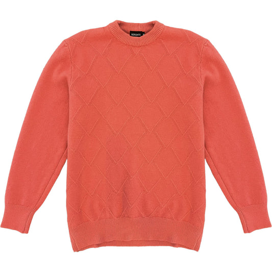 Salmon Pink Mens Knit Diamond Pattern Crew Neck Sweater