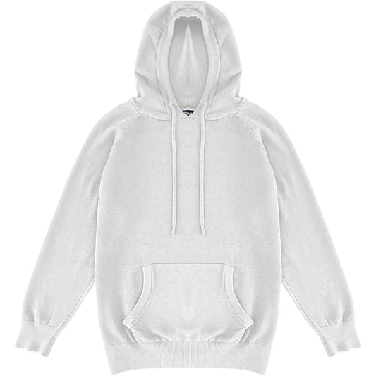 White Mens Knit Pullover Hoodie Sweater